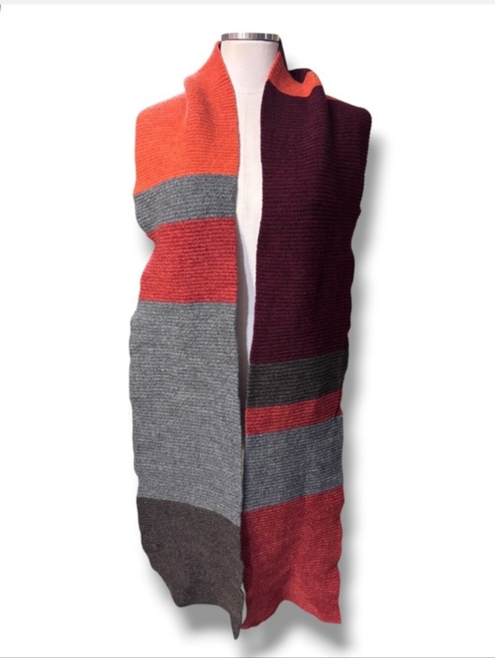 OSKA Ribbed Knit Colorblocked Long Wool Scarf - Picture 2 of 6